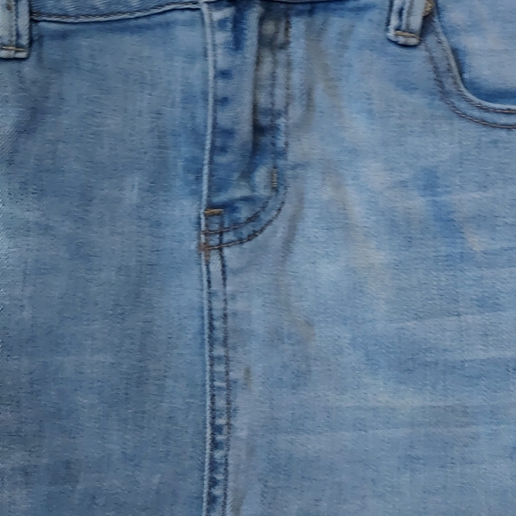 Emjean Light Blue Denim Distressed Jeans Mini Skirt Small Frayed Hem - Picture 3 of 12